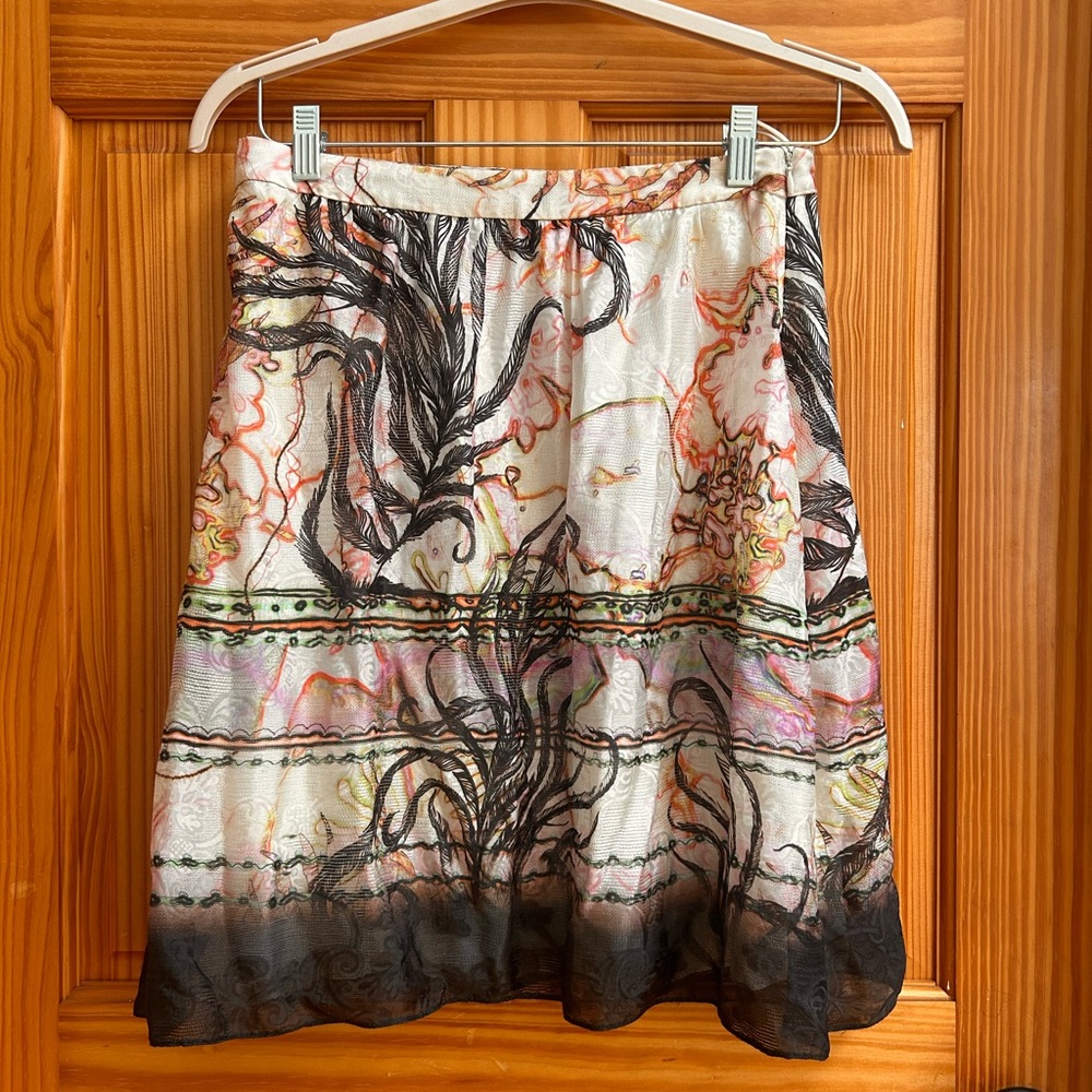 Emanuel Ungaro Cream and Black A-Line Print Skirt